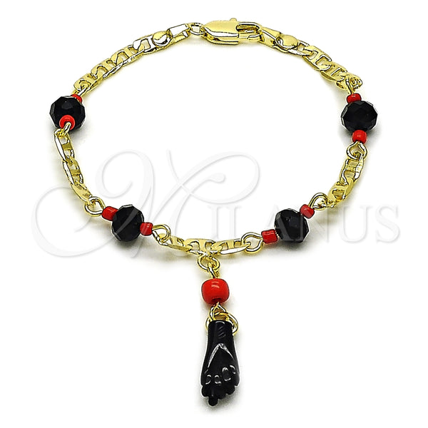 Pulsera Elegante 03.213.0228.06 Oro Laminado, Diseño de Mano de Figa y Mariner, con Cristal Negro, Pulido, Tono Dorado (Grosor 03 MM, 6 Pulgadas de Largo)