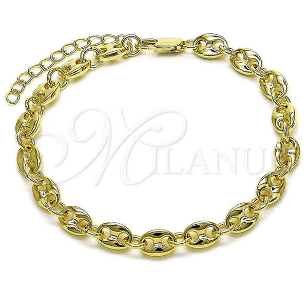 Tobillera Elegante 04.213.0375.10 Oro Laminado, Diseño de Puff Mariner, Pulido, Tono Dorado (Grosor 07 MM, 10 Pulgadas de Largo)