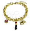 Pulsera de Dije 03.213.0414.07 Oro Laminado, Diseño de Elefante y Mano de Figa, Pulido, Tono Dorado (07 MM Thickness, 7 Inches Length)