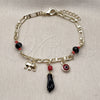 Pulsera de Dije 03.213.0415.07 Oro Laminado, Diseño de Mano de Figa y Elefante, Diseño de Mano de Figa, con Cristal Negro, Pulido, Dorado