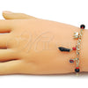 Pulsera de Dije 03.213.0415.07 Oro Laminado, Diseño de Mano de Figa y Elefante, con Negro Cristal, Pulido, Tono Dorado (04 MM Thickness, 7 Inches Length)
