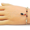 Pulsera de Dije 03.213.0417.07 Oro Laminado, Diseño de Mano de Figa y Elefante, Diseño de Mano de Figa, con Cristal Negro y Granate, Pulido, Dorado