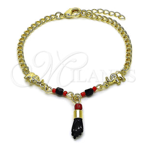 Pulsera de Dije 03.213.0417.07 Oro Laminado, Diseño de Mano de Figa y Elefante, con Negro and Granate Cristal, Pulido, Tono Dorado (Thickness, 7 Inches Length)