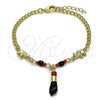 Pulsera de Dije 03.213.0417.07 Oro Laminado, Diseño de Mano de Figa y Elefante, con Negro and Granate Cristal, Pulido, Tono Dorado (Thickness, 7 Inches Length)
