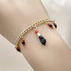 Pulsera de Dije 03.213.0419.07 Oro Laminado, Diseño de Mano de Figa y Miami Cubana, Diseño de Mano de Figa, con Cristal Negro y Granate, Pulido, Dorado