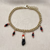 Pulsera de Dije 03.213.0419.07 Oro Laminado, Diseño de Mano de Figa y Miami Cubana, Diseño de Mano de Figa, con Cristal Negro y Granate, Pulido, Dorado