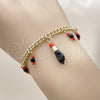 Pulsera de Dije 03.213.0419.07 Oro Laminado, Diseño de Mano de Figa y Miami Cubana, con Negro and Granate Cristal, Pulido, Tono Dorado (Thickness, 7 Inches Length)