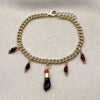 Pulsera de Dije 03.213.0419.07 Oro Laminado, Diseño de Mano de Figa y Miami Cubana, con Negro and Granate Cristal, Pulido, Tono Dorado (Thickness, 7 Inches Length)