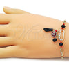 Pulsera de Dije 03.213.0420.07 Oro Laminado, Diseño de Mano de Figa y Ojo Griego, con Negro and Granate Cristal, Pulido, Tono Dorado (Thickness, 7 Inches Length)