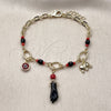 Pulsera de Dije 03.213.0421.06 Oro Laminado, Diseño de Mano de Figa y Elefante, Diseño de Mano de Figa, con Cristal Negro y Zirconia CubicaGranate, Pulido, Dorado