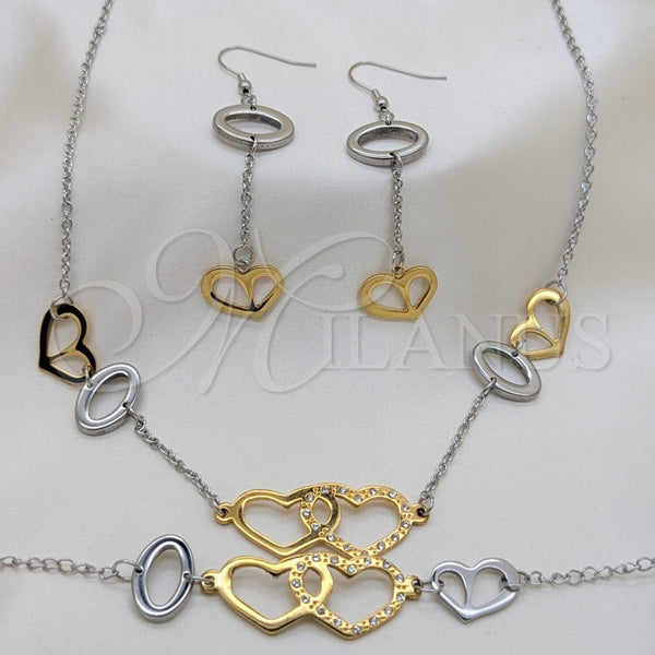 Collar, Pulsera y Dije 06.231.0021 Acero Inoxidable, Diseño de Corazón, con Blanca Cristal, Pulido, Dos Tonos