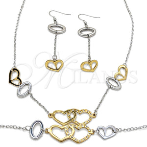 Collar, Pulsera y Dije 06.231.0021 Acero Inoxidable, Diseño de Corazón, con Blanca Cristal, Pulido, Dos Tonos