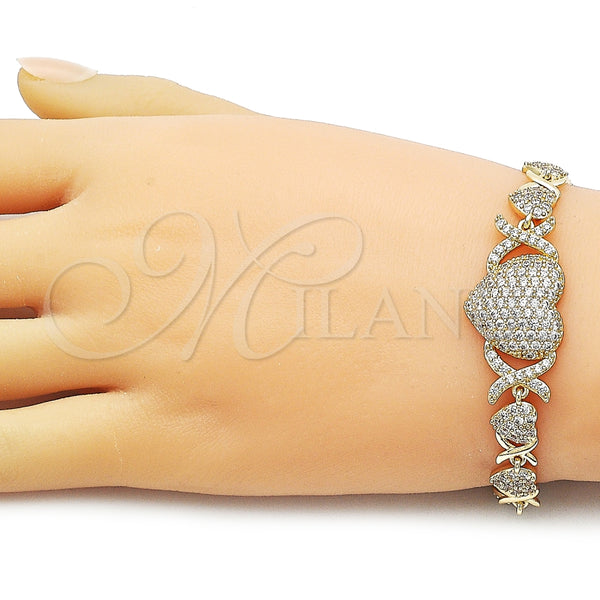 Pulsera Elegante 03.283.0546.07 Oro Laminado, Diseño de Besos y Abrazos y Corazón, con Blanca Zirconia Cubica, Pulido, Tono Dorado (Thickness, 8 Inches Length)