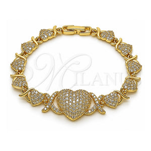 Pulsera Elegante 03.283.0546.07 Oro Laminado, Diseño de Besos y Abrazos y Corazón, con Zirconia Cubica Blanca, Pulido, Tono Dorado (Grosor 17.4 MM, 8 Pulgadas de Largo)