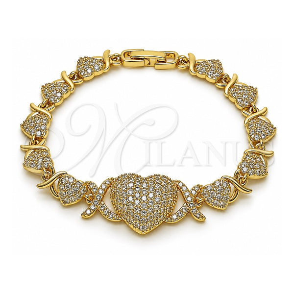 Pulsera Elegante 03.283.0546.07 Oro Laminado, Diseño de Besos y Abrazos y Corazón, con Zirconia Cubica Blanca, Pulido, Tono Dorado (Grosor 17.4 MM, 8 Pulgadas de Largo)