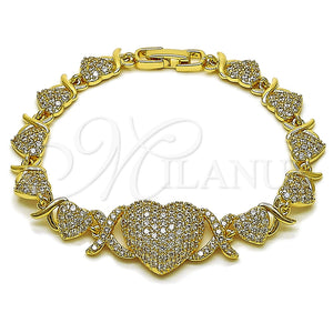 Pulsera Elegante 03.283.0546.07 Oro Laminado, Diseño de Besos y Abrazos y Corazón, con Blanca Zirconia Cubica, Pulido, Tono Dorado (Thickness, 8 Inches Length)