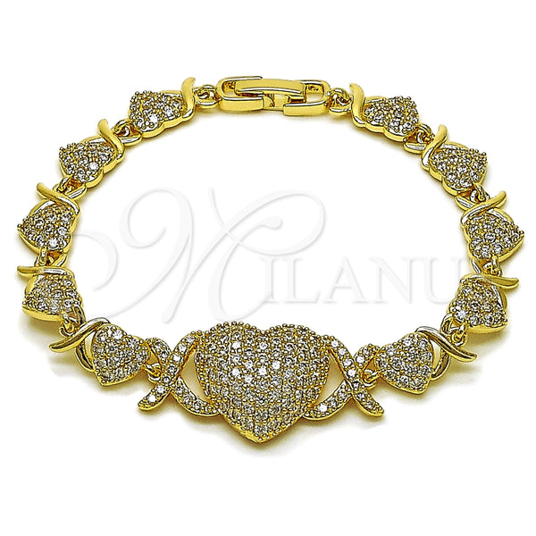 Pulsera Elegante 03.283.0546.07 Oro Laminado, Diseño de Besos y Abrazos y Corazón, con Blanca Zirconia Cubica, Pulido, Tono Dorado (Thickness, 8 Inches Length)
