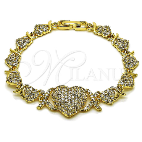 Pulsera Elegante 03.283.0546.07 Oro Laminado, Diseño de Besos y Abrazos y Corazón, con Blanca Zirconia Cubica, Pulido, Tono Dorado (Thickness, 8 Inches Length)