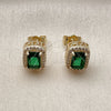 Arete Dormilona 02.283.0053.2 Oro Laminado, Diseño de Cluster y Llave Griega, con Verde Zirconia Cubica and Blanca Micro Pave, Pulido, Tono Dorado