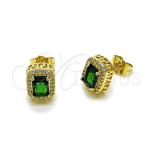 Arete Dormilona 02.283.0053.2 Oro Laminado, Diseño de Cluster y Llave Griega, con Verde Zirconia Cubica and Blanca Micro Pave, Pulido, Tono Dorado