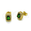 Arete Dormilona 02.283.0053.2 Oro Laminado, Diseño de Cluster y Llave Griega, con Verde Zirconia Cubica and Blanca Micro Pave, Pulido, Tono Dorado