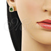 Arete Dormilona 02.283.0306.2 Oro Laminado, Diseño de Cluster, con Verde and Blanca Zirconia Cubica, Pulido, Tono Dorado