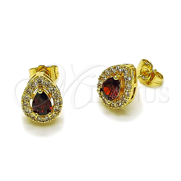 Arete Dormilona 02.283.0386.1 Oro Laminado, Diseño de Gota y Cluster, con Granate and Blanca Zirconia Cubica, Pulido, Tono Dorado
