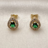 Arete Dormilona 02.283.0386.2 Oro Laminado, Diseño de Gota y Cluster, con Verde and Blanca Zirconia Cubica, Pulido, Tono Dorado