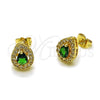 Arete Dormilona 02.283.0386.2 Oro Laminado, Diseño de Gota y Cluster, con Verde and Blanca Zirconia Cubica, Pulido, Tono Dorado