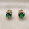 Arete Dormilona 02.283.0308.2 Oro Laminado, Diseño de Cluster, con Verde Zirconia Cubica and Blanca Micro Pave, Pulido, Tono Dorado