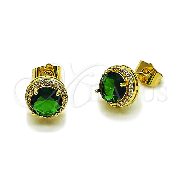 Arete Dormilona 02.283.0308.2 Oro Laminado, Diseño de Cluster, con Verde Zirconia Cubica and Blanca Micro Pave, Pulido, Tono Dorado