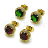 Arete Dormilona 02.283.0308.2 Oro Laminado, Diseño de Cluster, con Verde Zirconia Cubica and Blanca Micro Pave, Pulido, Tono Dorado