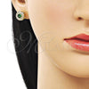 Arete Dormilona 02.283.0282.2 Oro Laminado, Diseño de Cluster, con Verde and Blanca Zirconia Cubica, Pulido, Tono Dorado