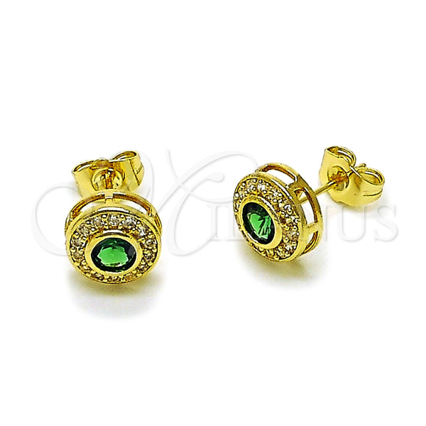 Arete Dormilona 02.283.0282.2 Oro Laminado, Diseño de Cluster, con Verde and Blanca Zirconia Cubica, Pulido, Tono Dorado