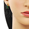 Arete Dormilona 02.283.0311.2 Oro Laminado, Diseño de Baguette, con Verde and Blanca Zirconia Cubica, Pulido, Tono Dorado