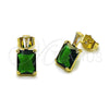 Arete Dormilona 02.283.0311.2 Oro Laminado, Diseño de Baguette, con Verde and Blanca Zirconia Cubica, Pulido, Tono Dorado