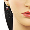 Arete Dormilona 02.283.0312.1 Oro Laminado, con Blanca and Granate Zirconia Cubica, Pulido, Tono Dorado