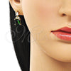 Arete Dormilona 02.283.0312.2 Oro Laminado, con Verde and Blanca Zirconia Cubica, Pulido, Tono Dorado