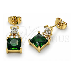 Arete Dormilona 02.283.0312.2 Oro Laminado, con Zirconia Cubica Verde y Blanca, Pulido, Tono Dorado