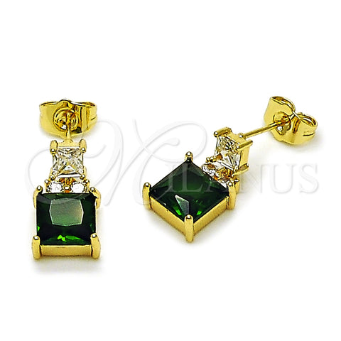 Arete Dormilona 02.283.0312.2 Oro Laminado, con Verde and Blanca Zirconia Cubica, Pulido, Tono Dorado