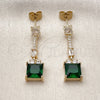 Arete Largo 02.283.0313.2 Oro Laminado, Diseño de Baguette, con Verde and Blanca Zirconia Cubica, Pulido, Tono Dorado