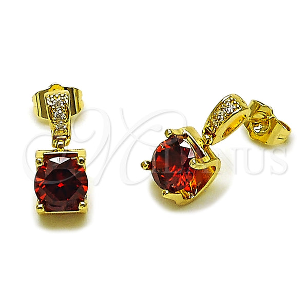 Arete Dormilona 02.283.0316.1 Oro Laminado, con Granate Zirconia Cubica and Blanca Micro Pave, Pulido, Tono Dorado