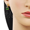 Arete Dormilona 02.283.0316.2 Oro Laminado, con Verde and Blanca Zirconia Cubica, Pulido, Tono Dorado