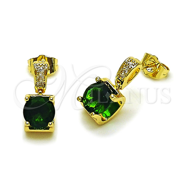 Arete Dormilona 02.283.0316.2 Oro Laminado, con Verde and Blanca Zirconia Cubica, Pulido, Tono Dorado