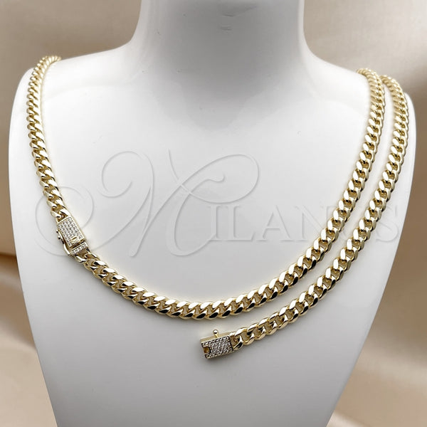 Collar y Pulsera 06.213.0025.24 Oro Laminado, Diseño de Miami Cubana, con Blanca Micro Pave, Pulido, Tono Dorado