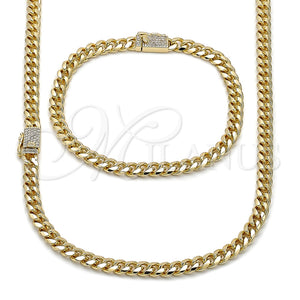 Collar y Pulsera 06.213.0025.24 Oro Laminado, Diseño de Miami Cubana, con Blanca Micro Pave, Pulido, Tono Dorado