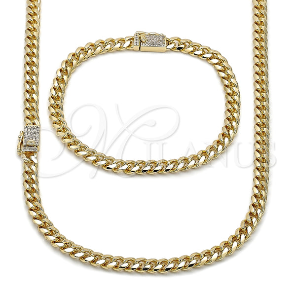 Collar y Pulsera 06.213.0025.24 Oro Laminado, Diseño de Miami Cubana, con Blanca Micro Pave, Pulido, Tono Dorado