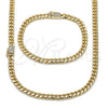 Collar y Pulsera 06.213.0025.24 Oro Laminado, Diseño de Miami Cubana, con Blanca Micro Pave, Pulido, Tono Dorado