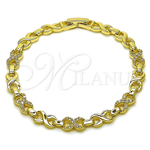 Pulsera Elegante 03.266.0059.07 Oro Laminado, Diseño de Infinito, con Zirconia Cubica Blanca, Pulido, Dorado