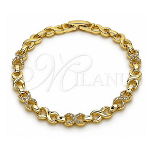 Pulsera Elegante 03.266.0059.07 Oro Laminado, Diseño de Infinito, con Blanca Zirconia Cubica, Pulido, Tono Dorado (Thickness, 8 Inches Length)
